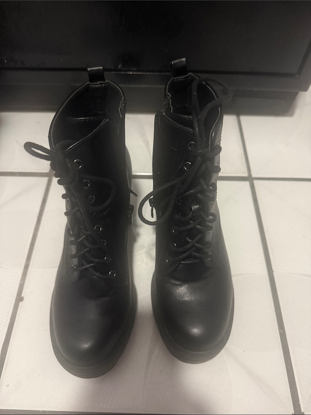 Women's Black Lace-Up Combat Boots
